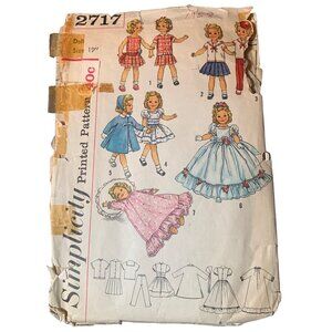 Simplicity Vintage Doll Dress Sewing Pattern 2717 Size 19" 50s Shirley Temple